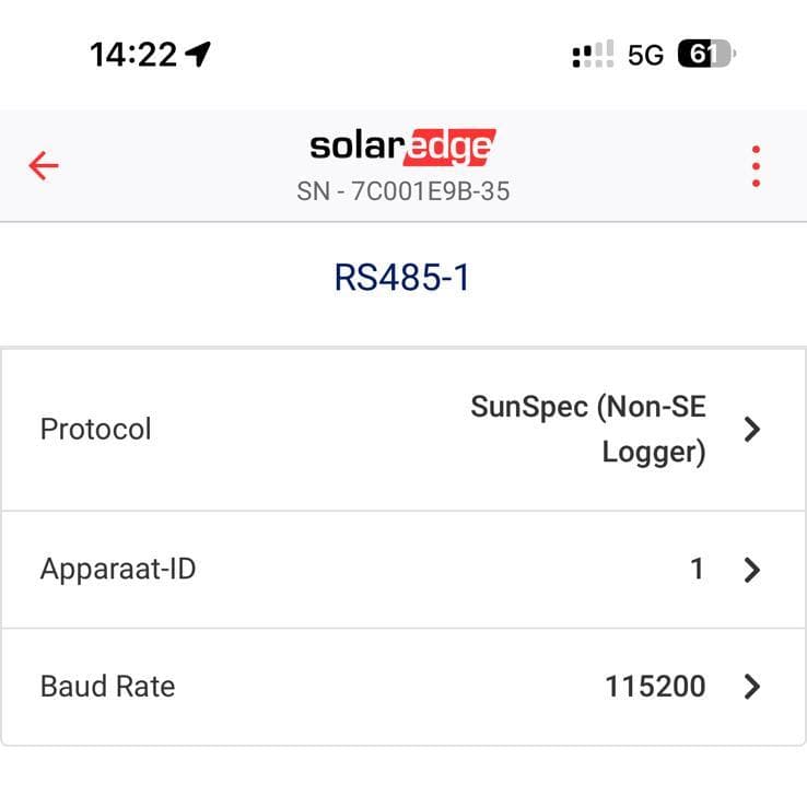 SolarEdge SetApp RS485 instellingen